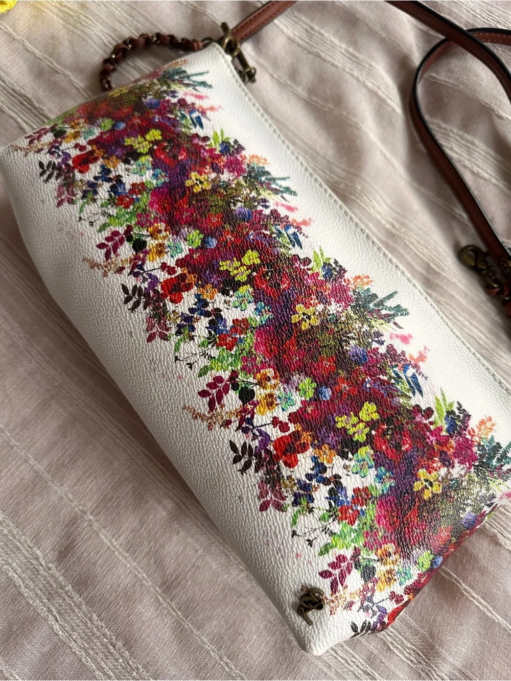 Elliott Lucca White Multicolor Bouquet Artisan Crossbody Demi Bag  NWOT